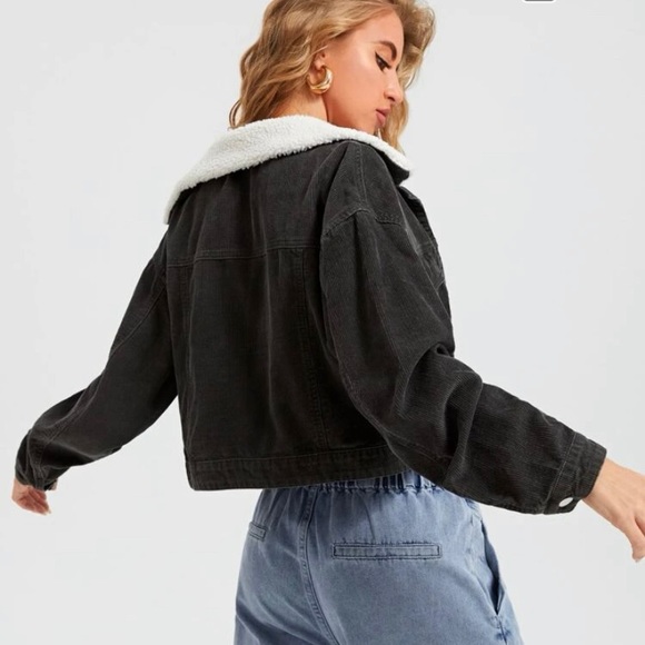 Contrast Teddy Collar Flap Pocket Cord Jacket - Picture 2 of 6